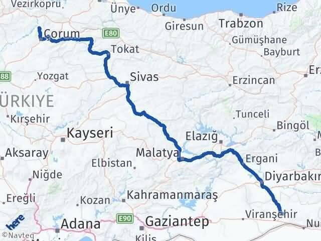 Mardin Laçin Çorum Arası Kaç Km - Yol Haritası