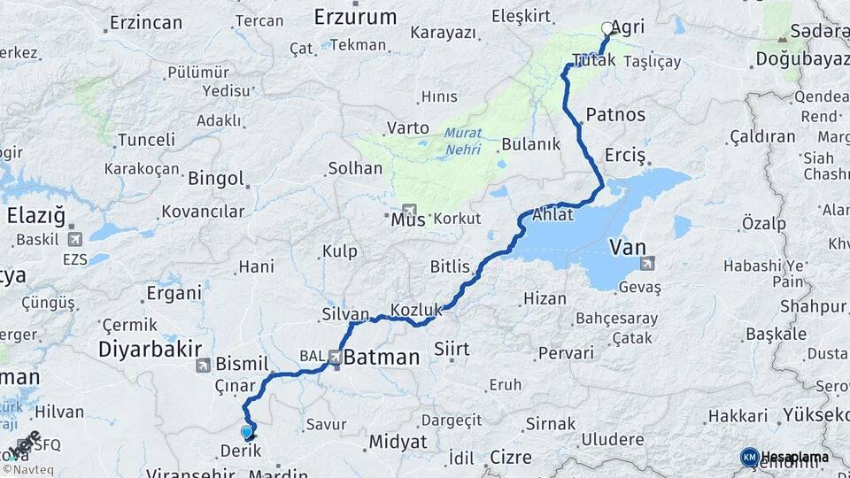 Mardin Mazıdağı Ağrı Arası Kaç Km - Yol Haritası
