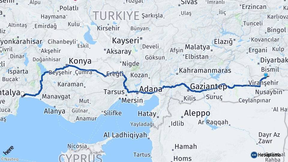 Mardin Mazıdağı Antalya Arası Kaç Km - Yol Haritası