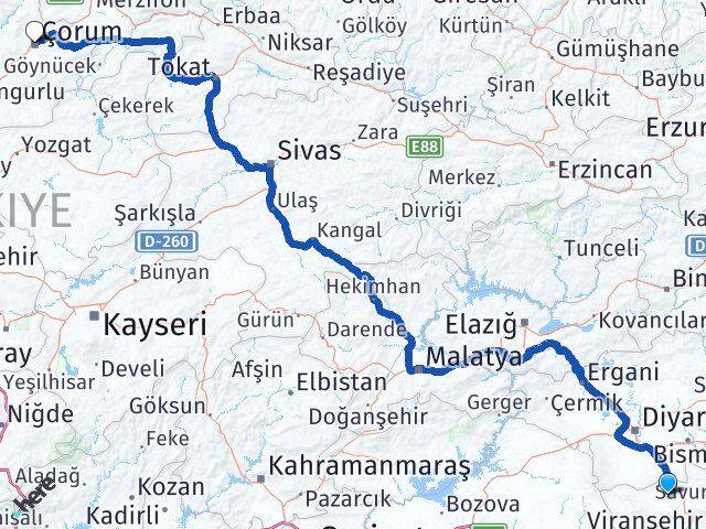 Mardin Mazıdağı Çorum Arası Kaç Km - Yol Haritası