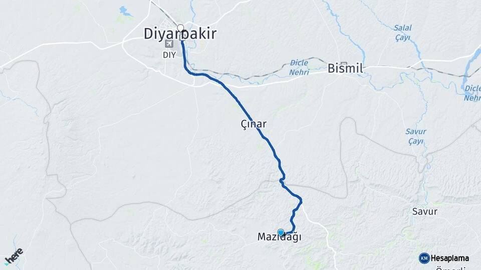 Mardin Mazıdağı Diyarbakır Arası Kaç Km - Yol Haritası