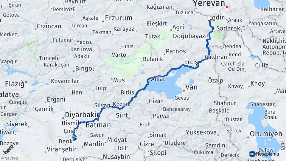 Mardin Mazıdağı Iğdır Arası Kaç Km - Yol Haritası