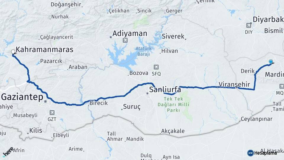 Mardin Mazıdağı Kahramanmaraş Arası Kaç Km - Yol Haritası