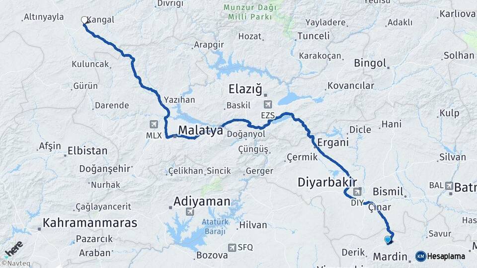 Mardin Mazıdağı Kangal Sivas Arası Kaç Km - Yol Haritası