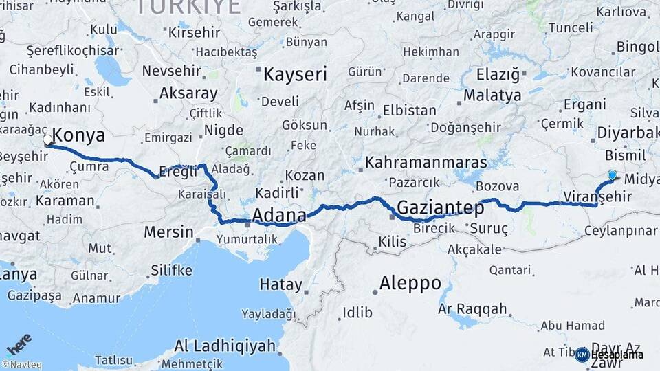 Mardin Mazıdağı Konya Arası Kaç Km - Yol Haritası