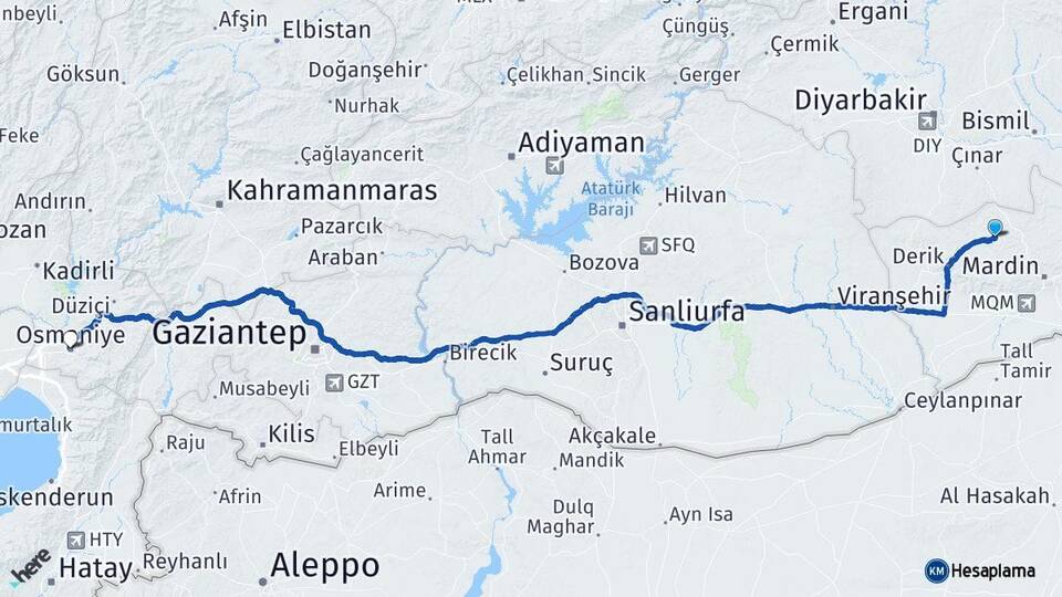 Mardin Mazıdağı Osmaniye Arası Kaç Km - Yol Haritası