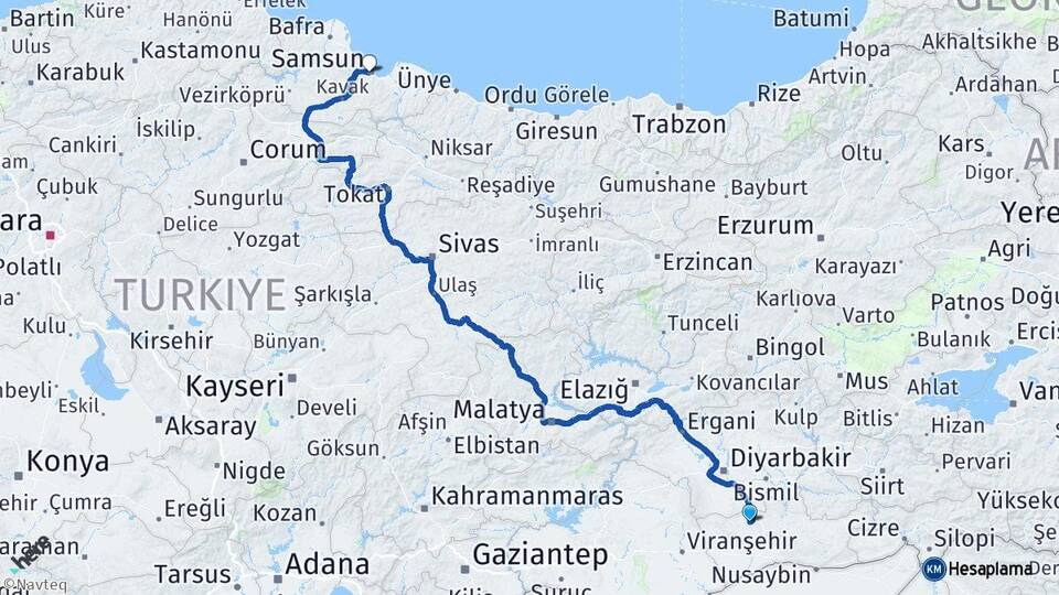 Mardin Mazıdağı Samsun Arası Kaç Km - Yol Haritası
