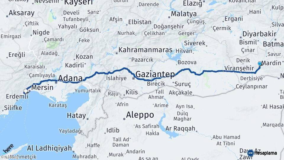 Mardin Mezitli Mersin Arası Kaç Km - Yol Haritası