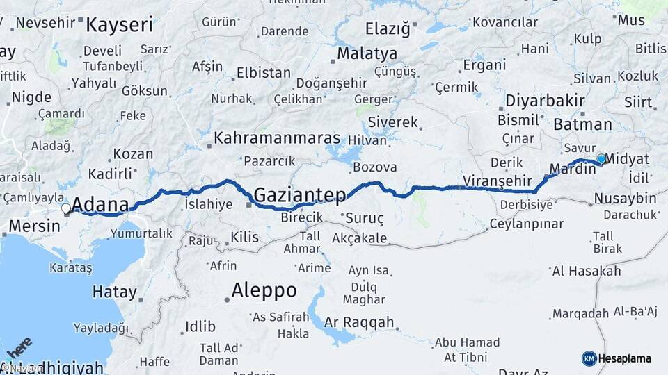 Mardin Midyat Adana Arası Kaç Km - Yol Haritası