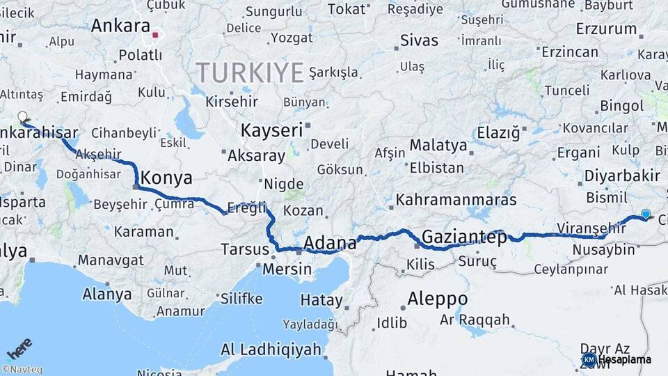 Mardin Midyat Afyonkarahisar Arası Kaç Km - Yol Haritası