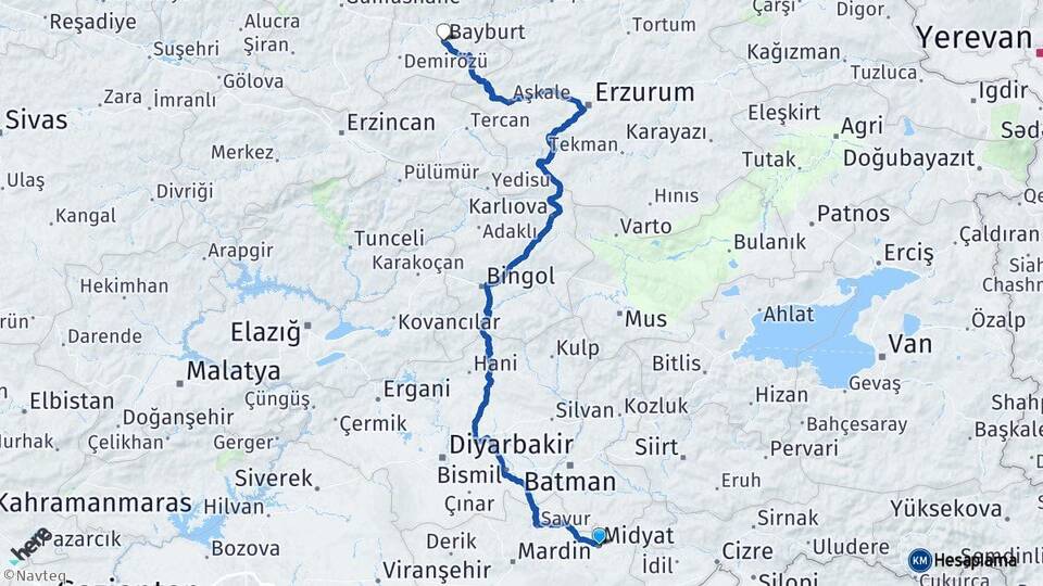 Mardin Midyat Bayburt Arası Kaç Km - Yol Haritası