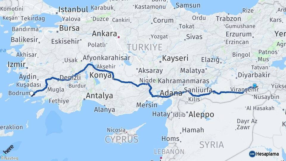 Mardin Midyat Bodrum Muğla Arası Kaç Km - Yol Haritası