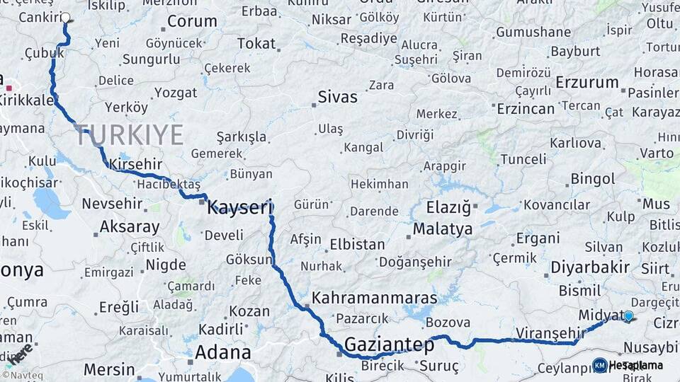 Mardin Midyat Çankırı Arası Kaç Km - Yol Haritası