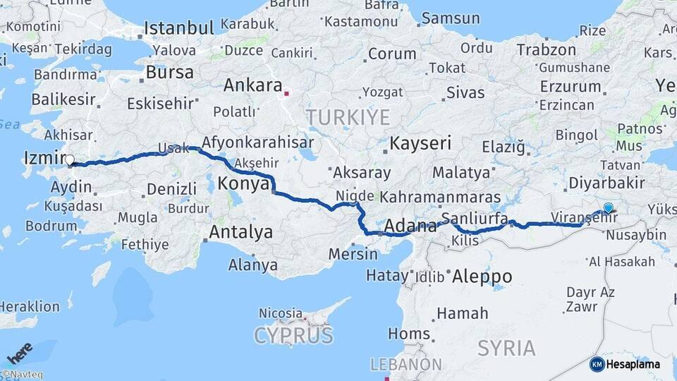 Mardin Midyat İzmir Arası Kaç Km - Yol Haritası