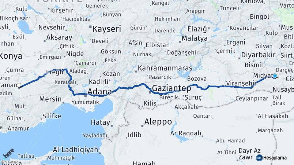 Mardin Midyat Karaman Arası Kaç Km - Yol Haritası