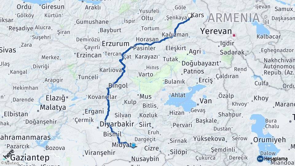 Mardin Midyat Kars Arası Kaç Km - Yol Haritası