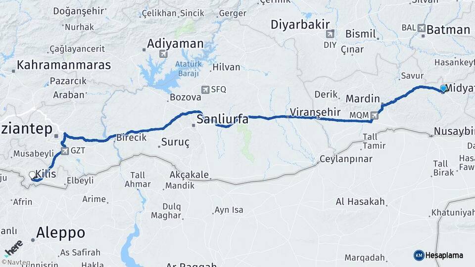 Mardin Midyat Kilis Arası Kaç Km - Yol Haritası