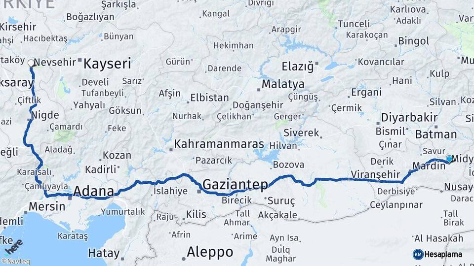 Mardin Midyat Nevşehir Arası Kaç Km - Yol Haritası