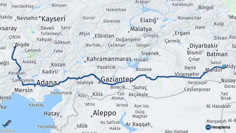 Mardin Midyat Niğde Arası Kaç Km - Yol Haritası