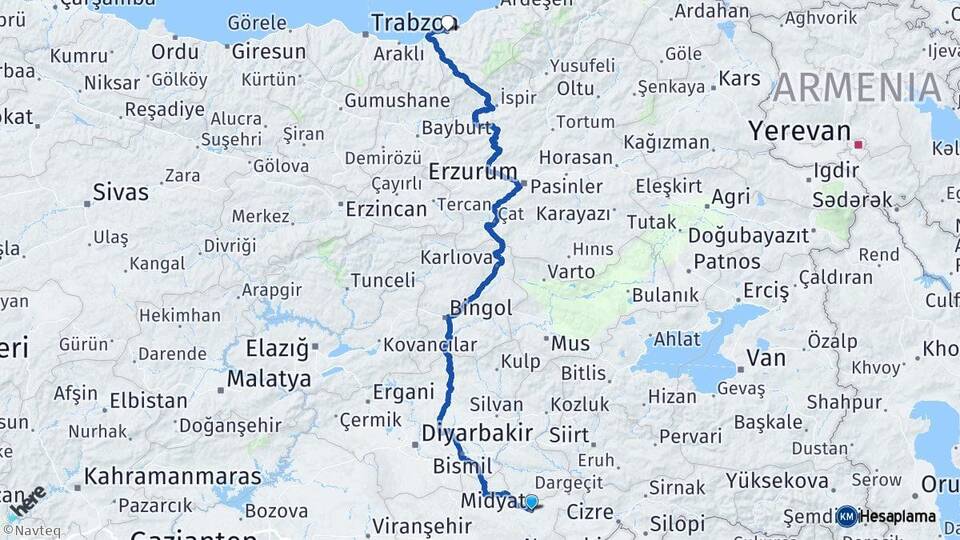 Mardin Midyat Rize Arası Kaç Km - Yol Haritası