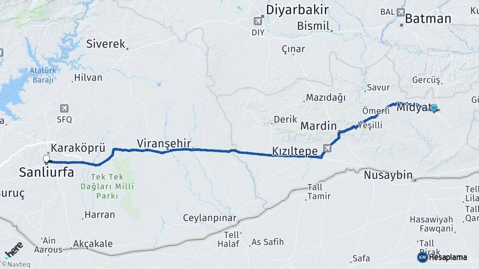 Mardin Midyat Şanlıurfa Arası Kaç Km - Yol Haritası