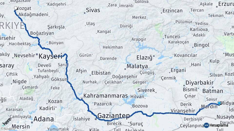 Mardin Midyat Yozgat Arası Kaç Km - Yol Haritası