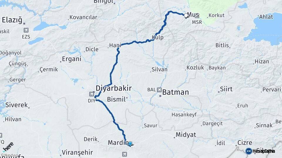 Mardin Muş Arası Kaç Km - Yol Haritası