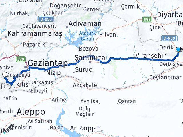 Mardin Musabeyli Kilis Arası Kaç Km - Yol Haritası
