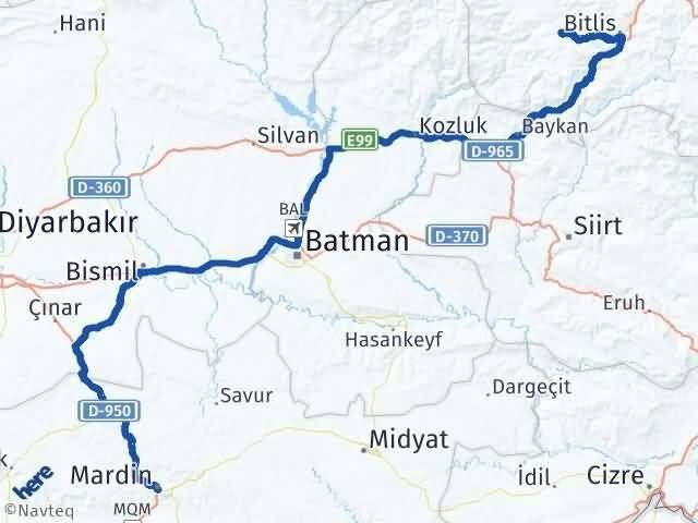 Mardin Mutki Bitlis Arası Kaç Km - Yol Haritası
