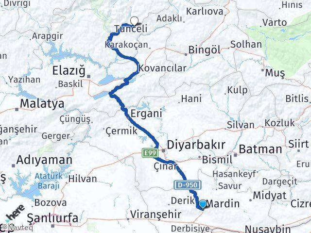 Mardin Nazımiye Tunceli Arası Kaç Km - Yol Haritası