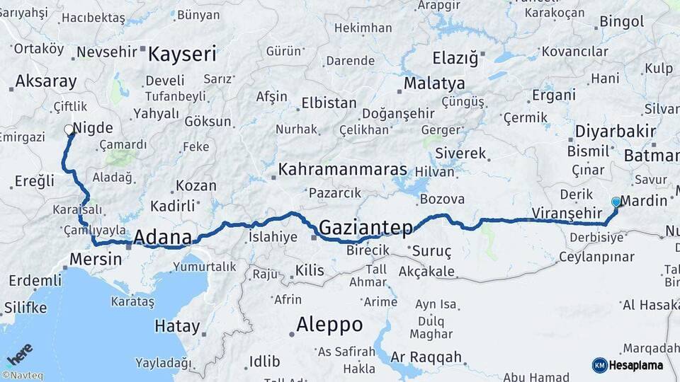 Mardin Niğde Arası Kaç Km - Yol Haritası