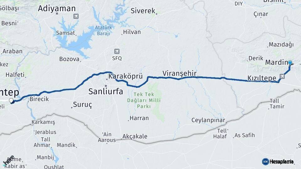 Mardin Nizip Gaziantep Arası Kaç Km - Yol Haritası