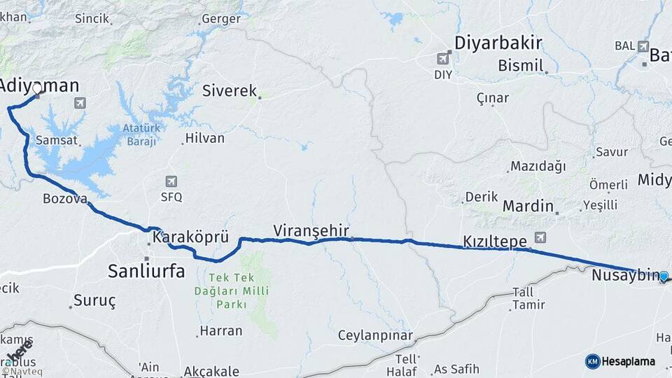 Mardin Nusaybin Adıyaman Arası Kaç Km - Yol Haritası