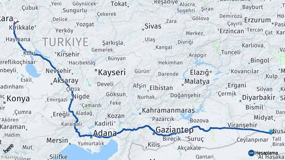 Mardin Nusaybin Ankara Arası Kaç Km - Yol Haritası