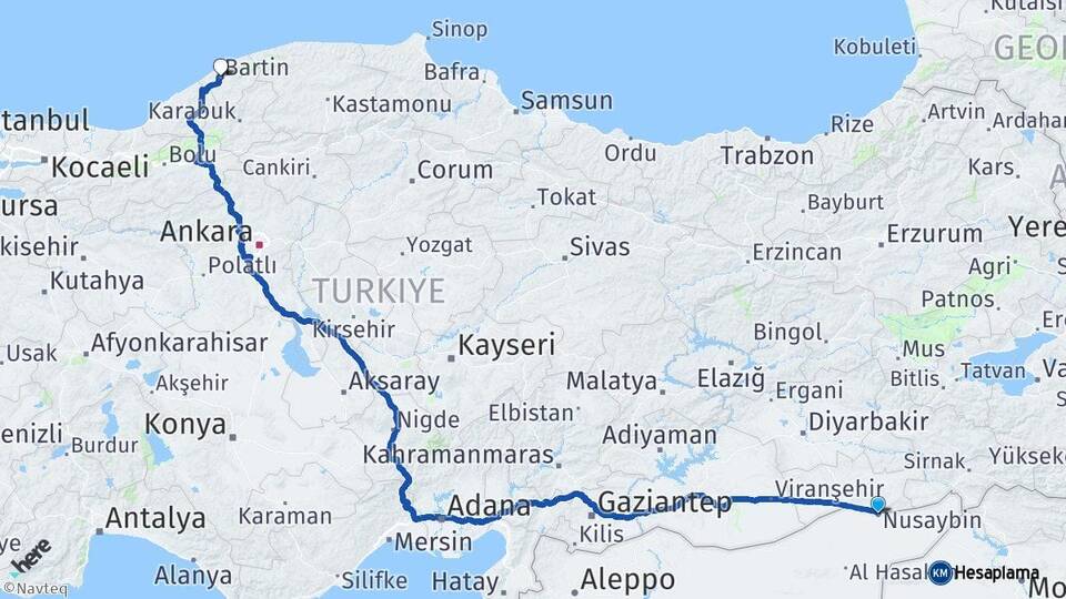 Mardin Nusaybin Bartın Arası Kaç Km - Yol Haritası