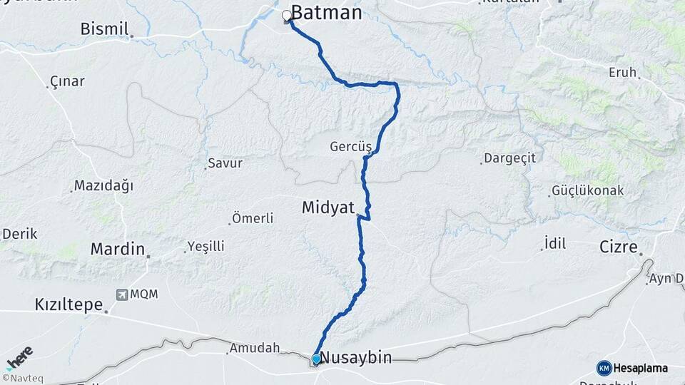 Mardin Nusaybin Batman Arası Kaç Km - Yol Haritası