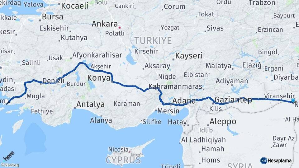 Mardin Nusaybin Bodrum Muğla Arası Kaç Km - Yol Haritası