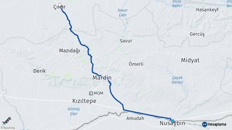 Mardin Nusaybin Çınar Diyarbakır Arası Kaç Km - Yol Haritası