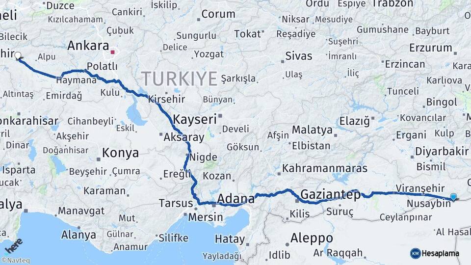 Mardin Nusaybin Eskişehir Arası Kaç Km - Yol Haritası