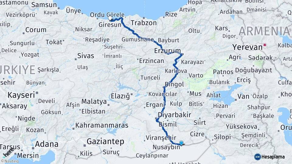 Mardin Nusaybin Giresun Arası Kaç Km - Yol Haritası