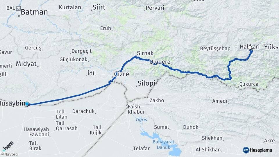 Mardin Nusaybin Hakkari Arası Kaç Km - Yol Haritası