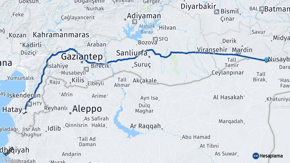 Mardin Nusaybin Hatay Arası Kaç Km - Yol Haritası