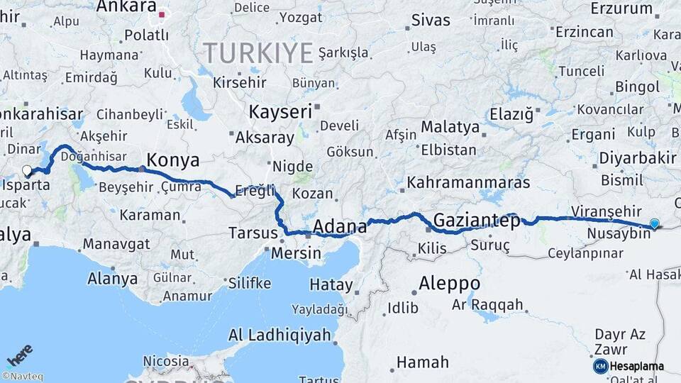 Mardin Nusaybin Isparta Arası Kaç Km - Yol Haritası