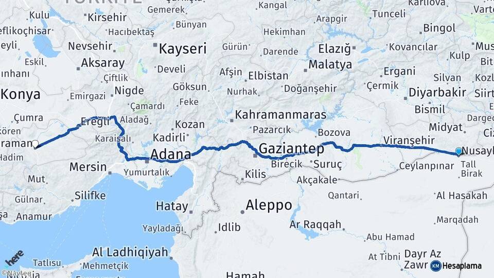 Mardin Nusaybin Karaman Arası Kaç Km - Yol Haritası