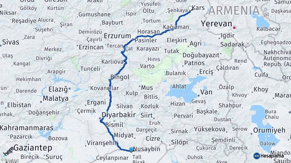 Mardin Nusaybin Kars Arası Kaç Km - Yol Haritası