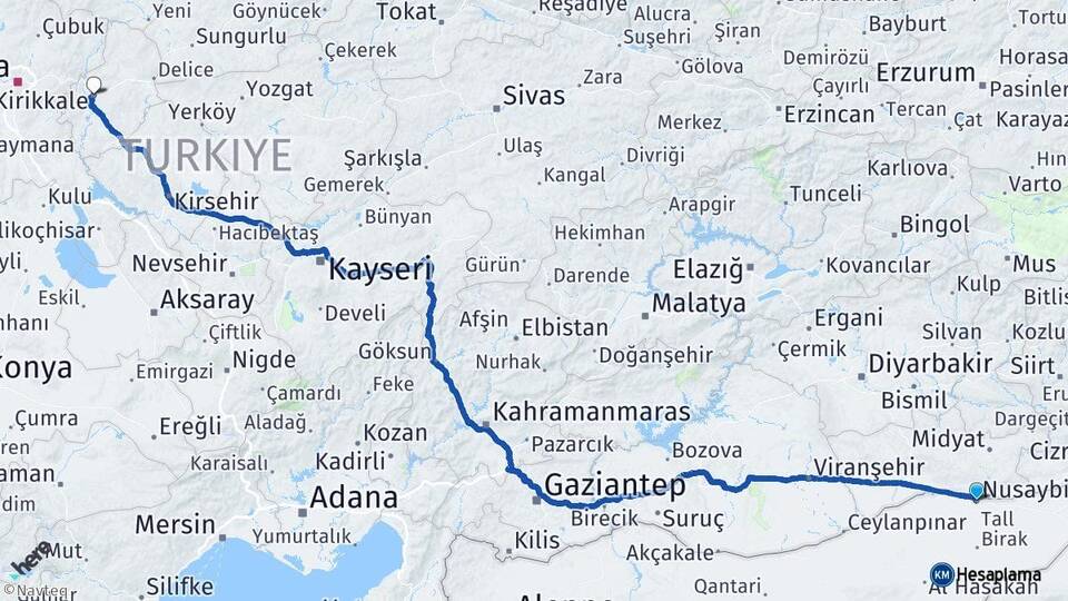 Mardin Nusaybin Kırıkkale Arası Kaç Km - Yol Haritası