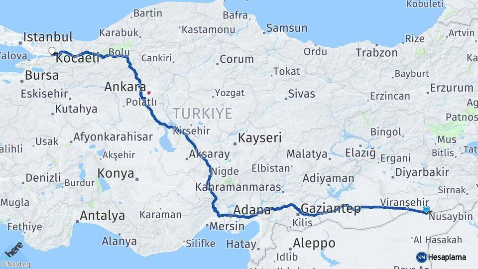 Mardin Nusaybin Kocaeli Arası Kaç Km - Yol Haritası