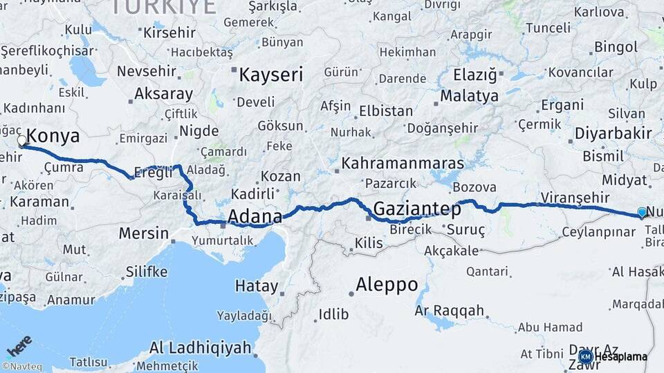 Mardin Nusaybin Konya Arası Kaç Km - Yol Haritası