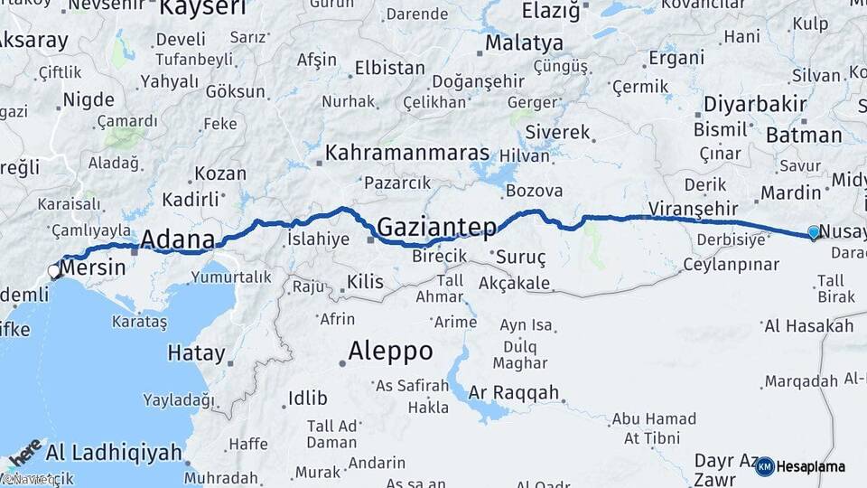 Mardin Nusaybin Mersin Arası Kaç Km - Yol Haritası