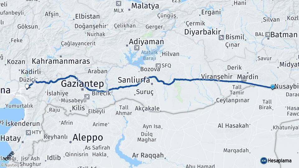 Mardin Nusaybin Osmaniye Arası Kaç Km - Yol Haritası